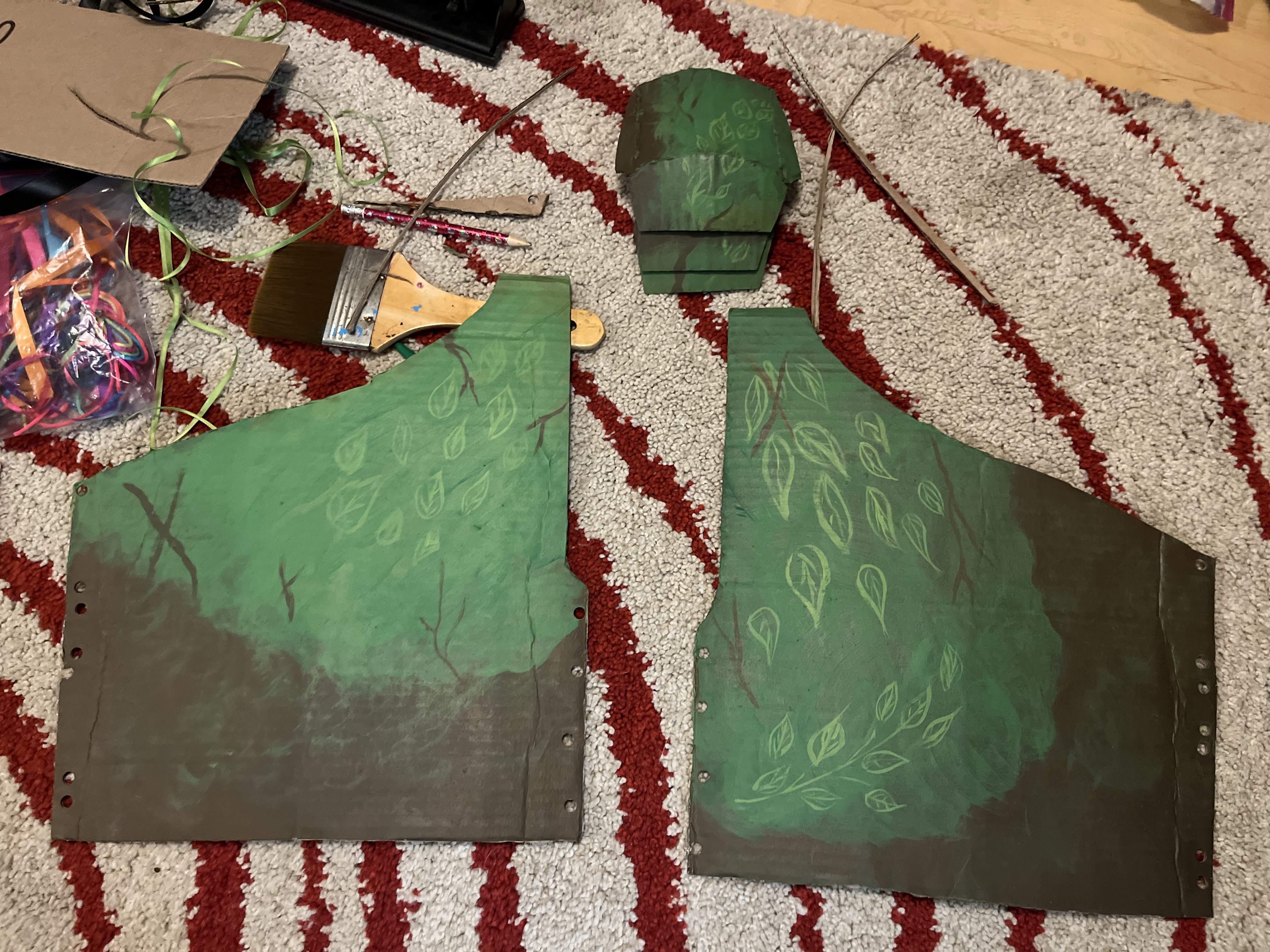 Handpainted chestplate front and back with leafy and cracked leather textures