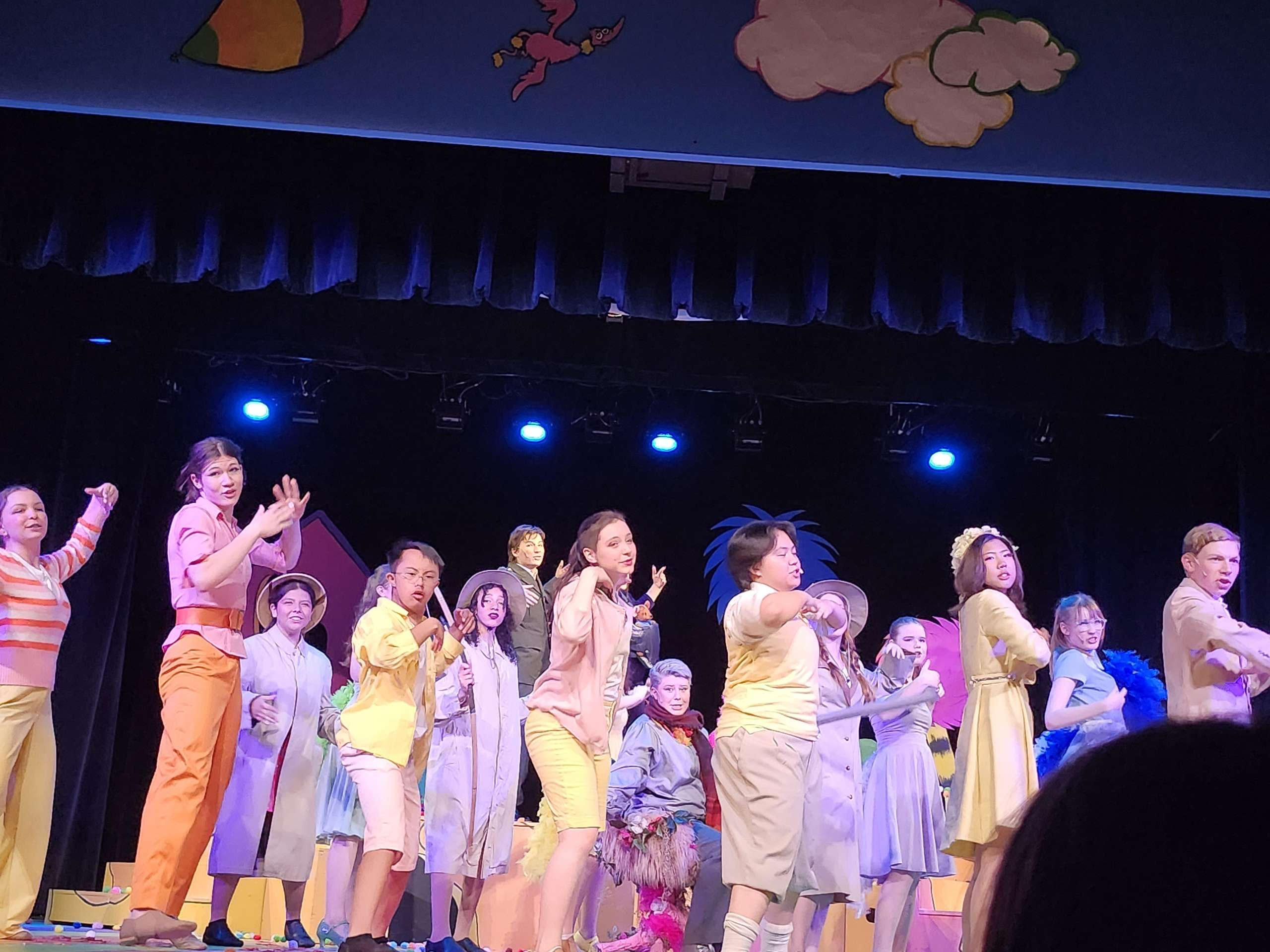 Seussical Cast dances farewell to the auidence as Act 1 ends